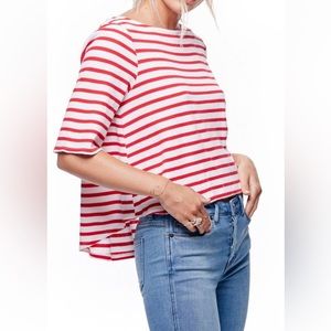 Free People Striped Short Sleeve Tee in Red and White